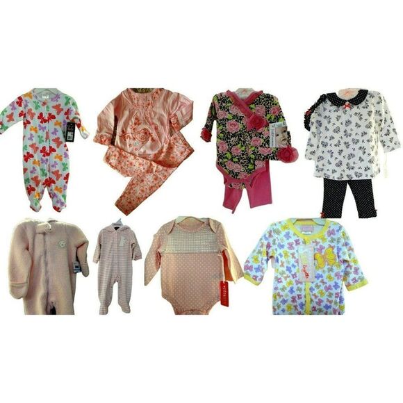 Girls Infant 3-6 Month 8 New Outfits Rompers 2Pc Bunting Ruffles Floral Tags NEW - Picture 1 of 13